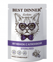 Влажный корм (консервы) BEST DINNER EXCLUSIVE STERILISED для кастрированных котов и стерилизованных кошек сливочный мусс с ягненком и клюквой пауч (85 гр)