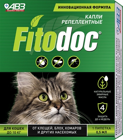 Капли для кошек до 10 кг АВЗ Fitodoc репеллентные (0,5 мл/1 пипетка)