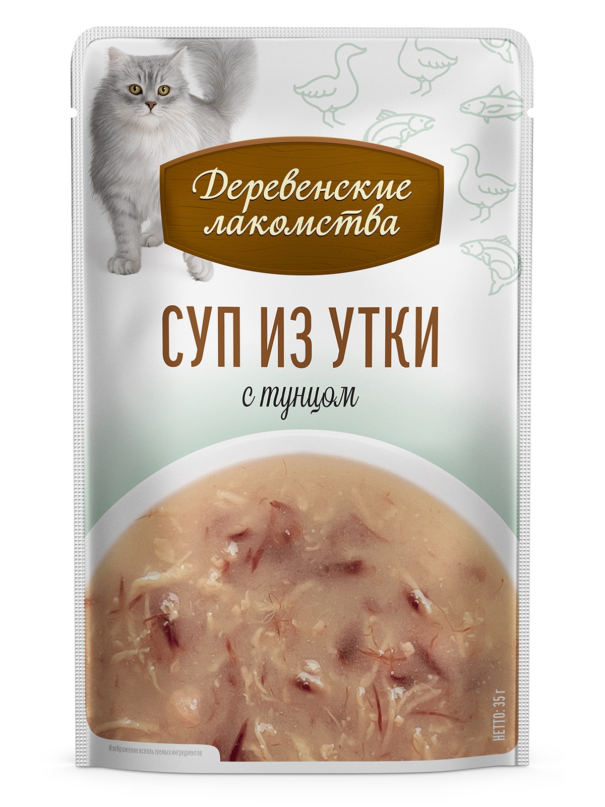 Лакомство для кошек ДЕРЕВЕНСКИЕ ЛАКОМСТВА Суп из утки с тунцом (4 шт/35 г) 1