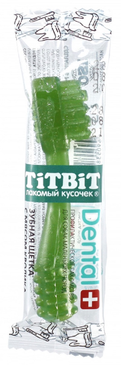 Лакомство TIT BIT DENTAL+ для собак маленьких пород зубная щетка с мясом кролика (13 гр)