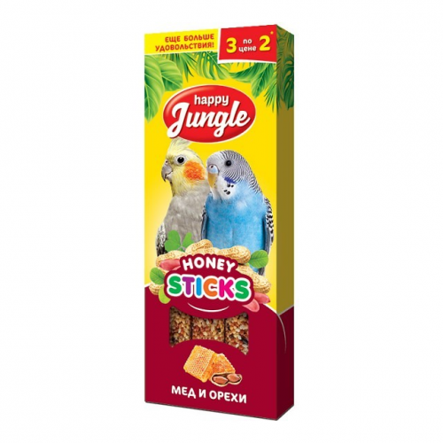 HAPPY JUNGLE палочки для птиц мед и орехи