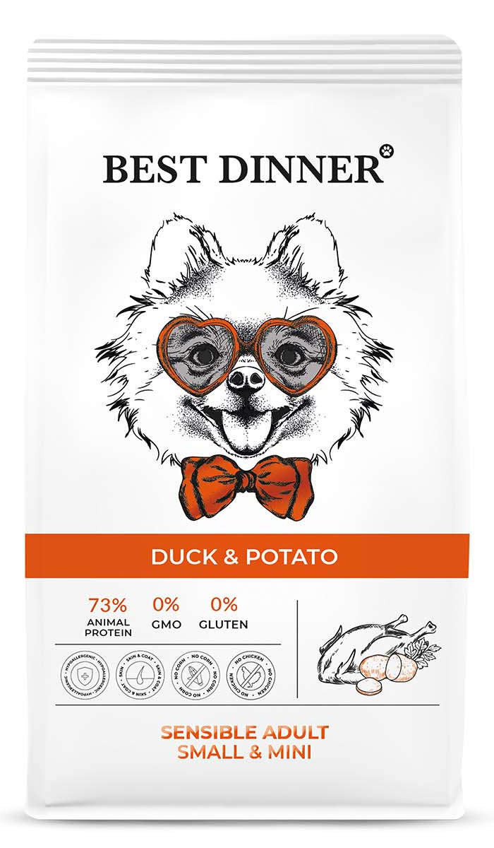 Best Dinner Adult Sensible Mini Duck & Potato сухой корм для собак мелких пород склонных к аллергии и проблемам с пищеварением с уткой и картофелем - 1,5 кг 2